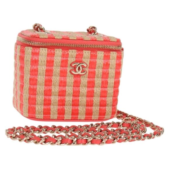 CHANEL Chain Shoulder Bag Straw Beige Gold CC Auth 120168AM - Picture 1 of 16